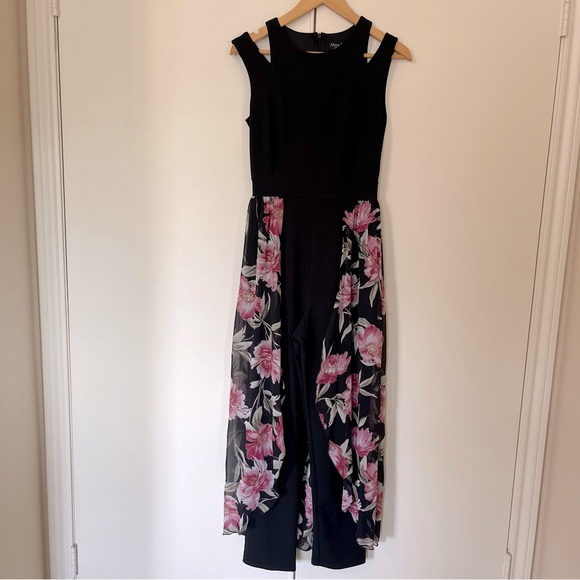 Alexa B Nites Black Floral Overlay Jumpsuit | Size 4 - Picture 1 of 14